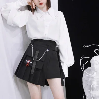 

New Arrival Gothic Punk Harajuku Women Shorts Casual Cool Chic Preppy Style Red Plaid Pleate Black Female Fashion Shorts Skirts