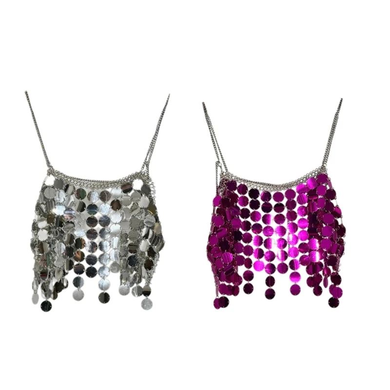 Women Body Chain Camisole Sequins Tassels Sexy Backless Crop Tube Top Dropship