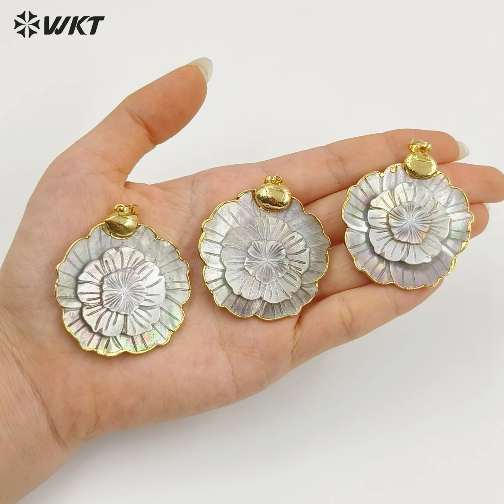 

Кулон WT-JP442, хорошее качество, позолота 18К, три слоя, в форме листьев и цветов из натуральной ракушки, для женского ожерелья, аксессуары для рукоделия