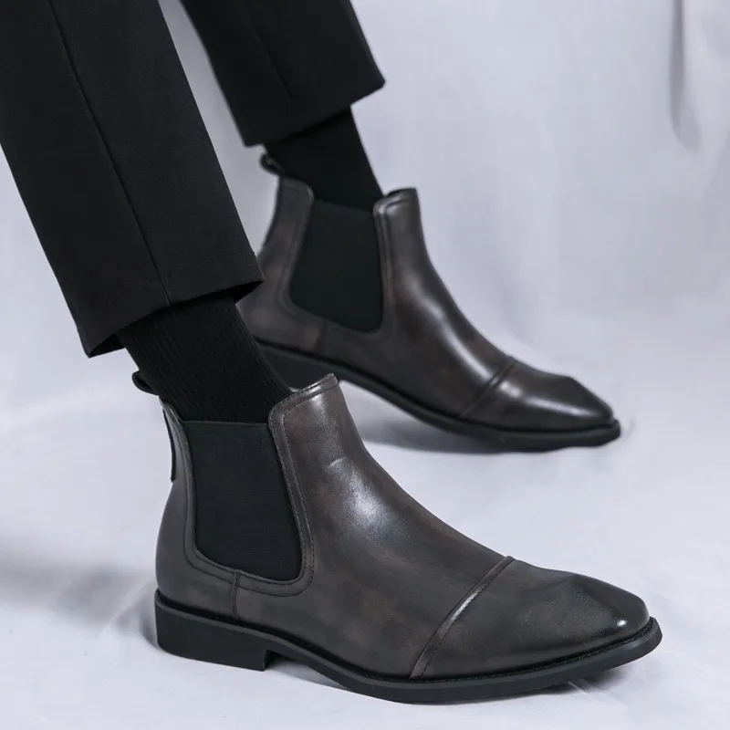 Luxury Brand Men Boots Fashion Casual Ankle Boots Classic Business Dress Boots for Men British Business Leather Boot Bota Hombre