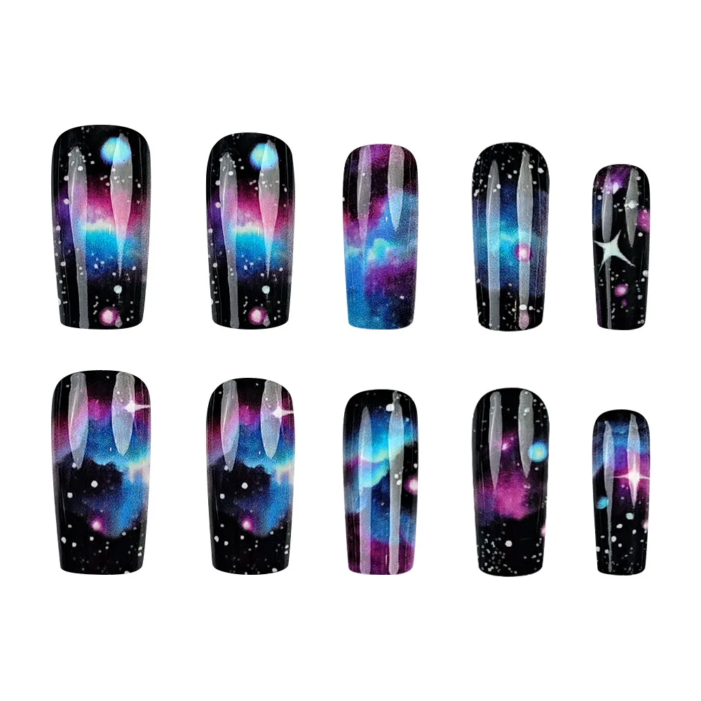 

2026 New Simple 24-Piece Dreamy Gradient Nail Art Patchwork - Long Trapezoidal Galaxy Nail Art Patch