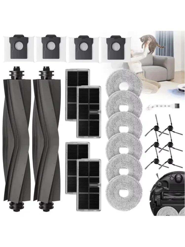 Zestaw 25 części zamiennych do robota sprzątającego Dreame, pasuje do modeli X40 Ultra Complete, X40 Master, L40 Ultra, Mova P50 Pro Ultra. Zawiera główne szczotki, filtry, ściereczki do mopa, worki — 2