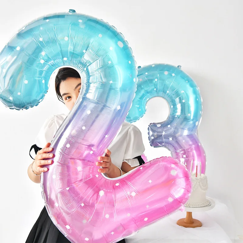 

40Inch Gradient Number Balloons 0-9 Large Colorful Foil Balloon Birthday Anniversary Party Decoration Helium Balloon Photo Props