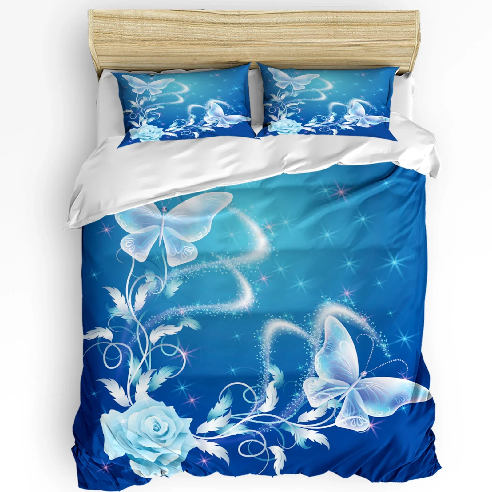 

Flower Butterfly Blue Printed Comfort Duvet Cover Pillow Case Home Textile Quilt Cover Boy Kid Teen Girl Luxury 3pcs Bedding Set