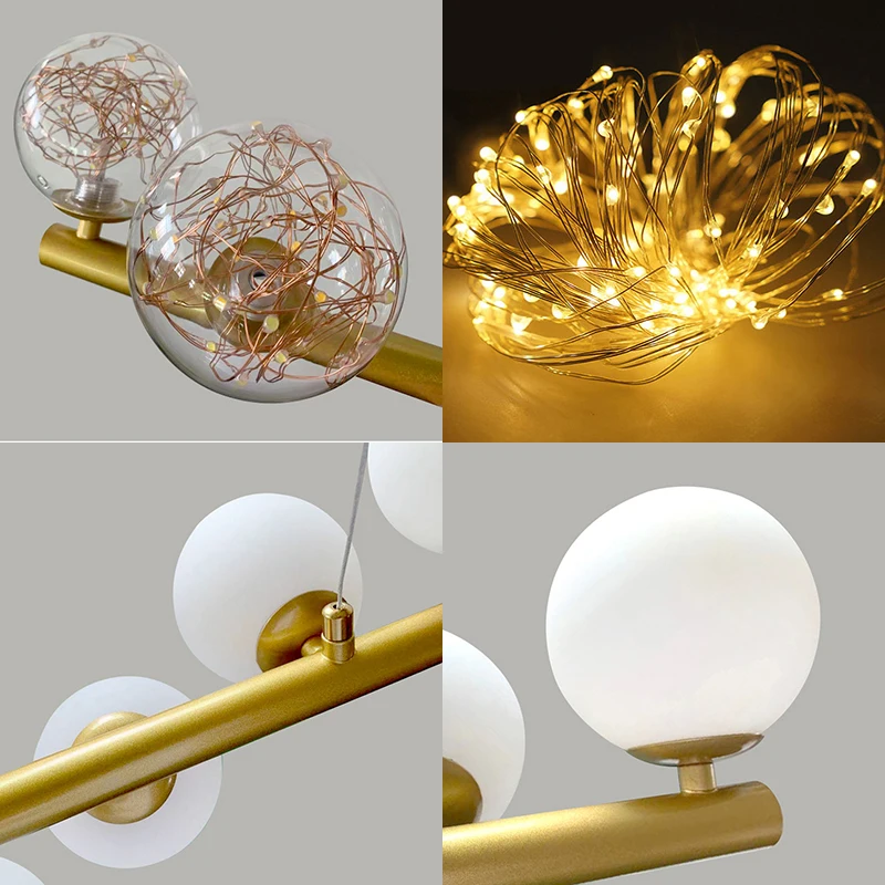 SANDYHA Nordic Modern Glass Ball Pendant Lamp Gold Chandelier For Home Decoration Restaurant Kitchen Living Bedroom Light