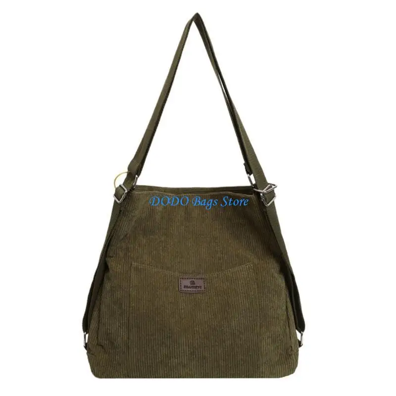 

E8FB Stylish Backpack Large Capacity Rucksacks Adjustable Strap Corduroy Crossbody Bag for Handheld or Shoulder Wear