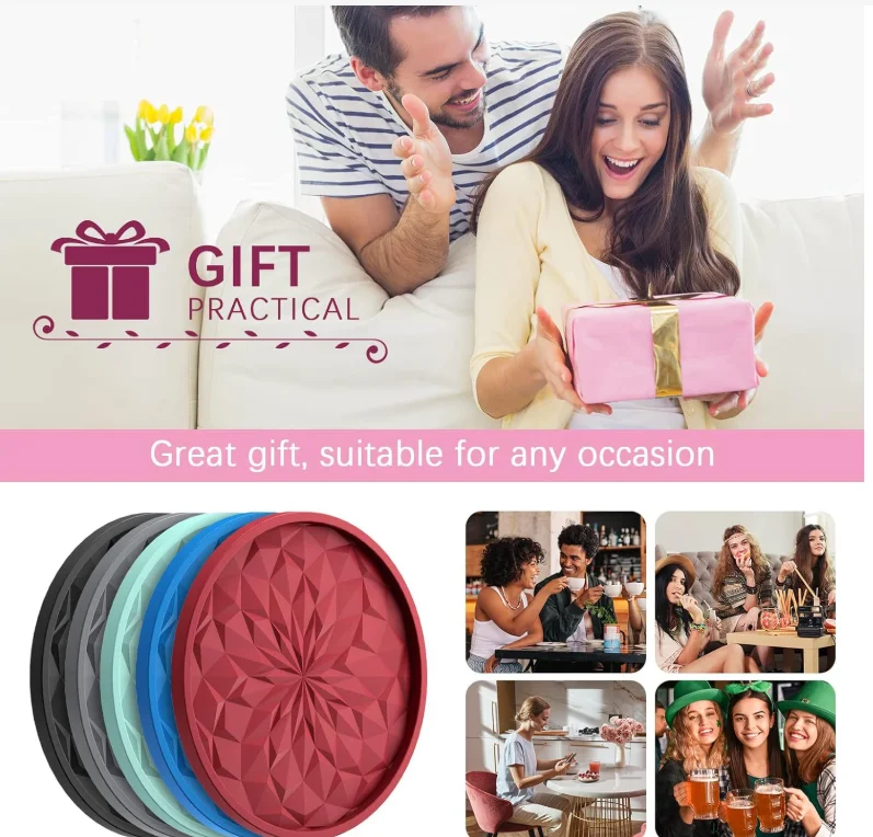 A Set Cross-border Silicone Coasters 6 Pcs with Base Beverage Red Wine Glass Coasters, Thickened Non-slip Rhombus Non-stick Tray