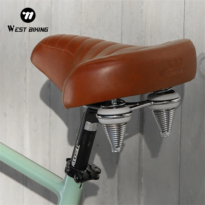 

WEST BIKING Widen Bicycle Saddle Retro PU MTB Bike Cushion Comfortable Spring Shock Absorption Bike Saddle Cycling Accessories