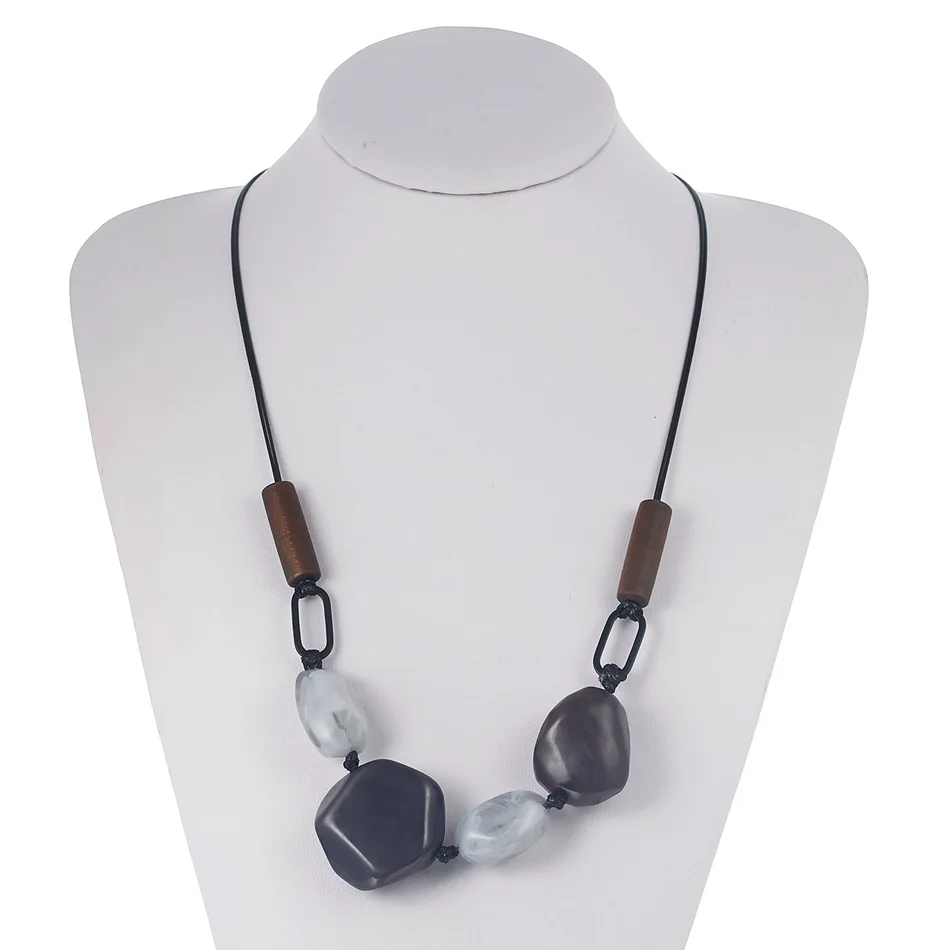 Adjustable rope chain candy color geometric acrylic long necklace retro women's handmade wooden bead necklace wholesale
