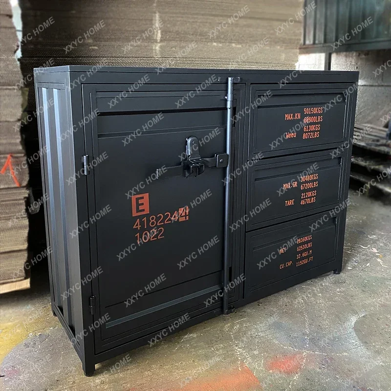 Industrial style container wrought iron tea cabinet, garage storage, locker, outdoor mobile dining side, dining cabinet