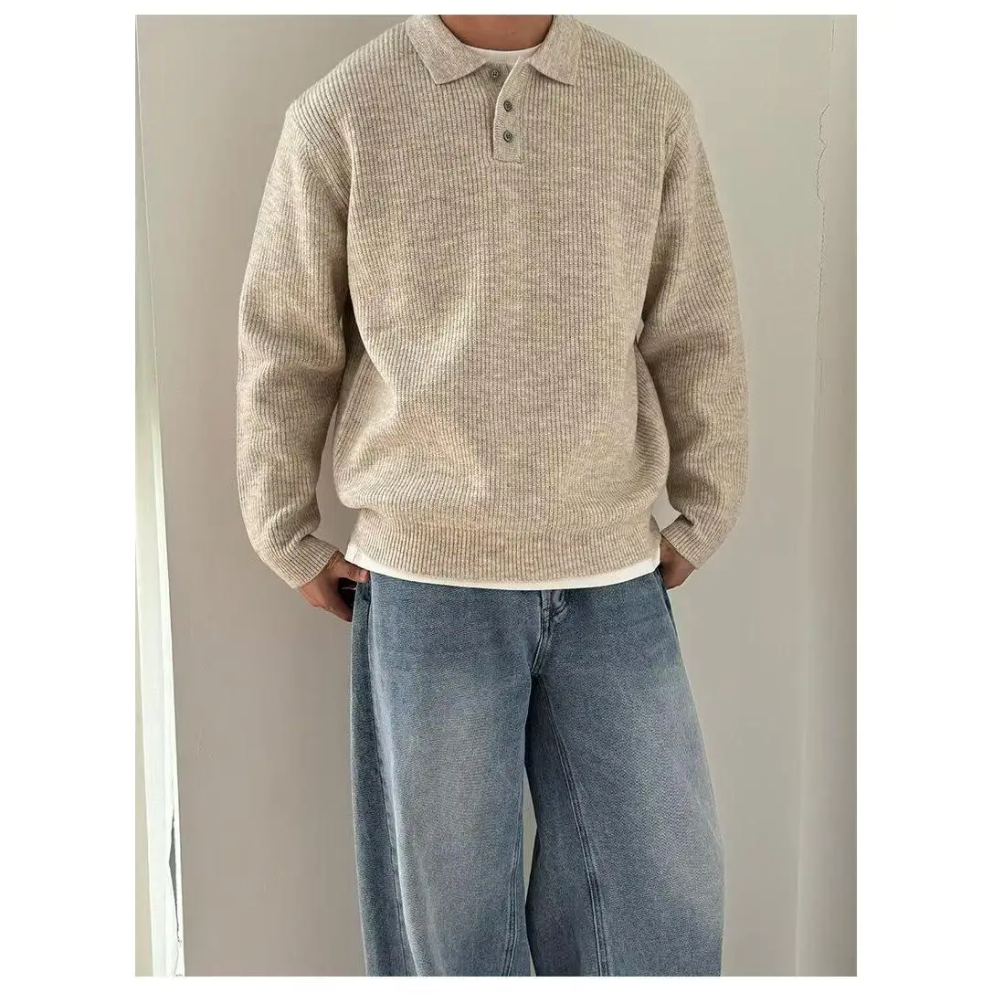 

Warm Collared Knitwear for Men Autumn Winter Light Maturi Sle irt American Retro Knitted Jaet Outerwear