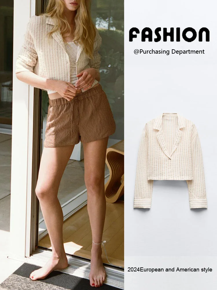 Letnia Nowa Damska Bluzka Stójka Plisowana Efekt Paski Długi Rękaw Do Pracy Sle 00% Inny Materiał