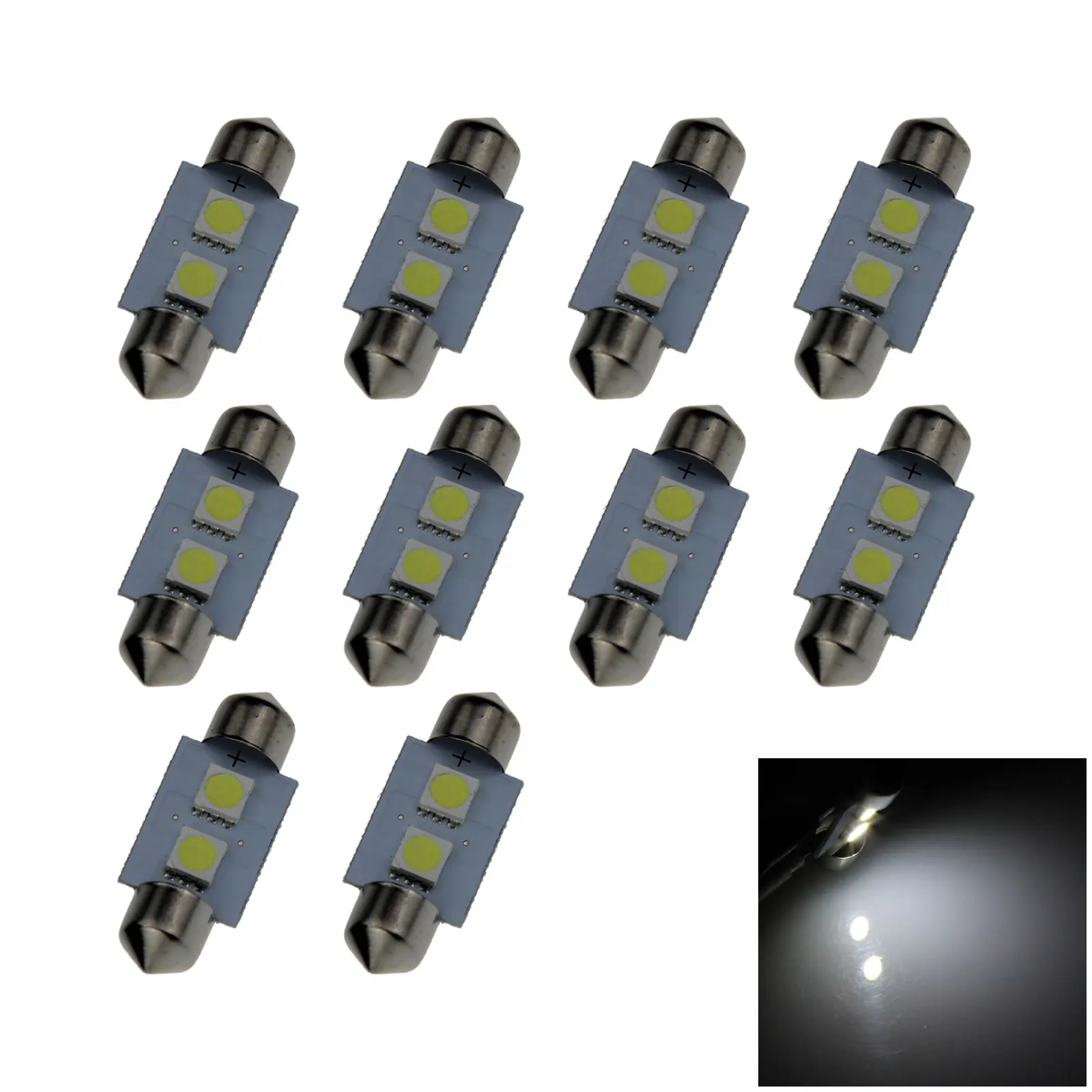 10x White Car 36MM Festoon Light Reading Blub 2 Emitters 5050 SMD LED 3423 I101-W