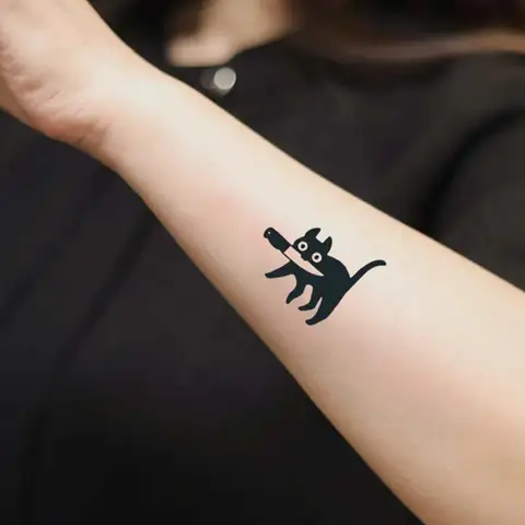 Lekfull katt tillfällig tatueringsklistermärke, vattentät och långvarig, realistisk ört-tatueringsklistermärke för arm och nyckelben. 10 best sales örttatuering - №8