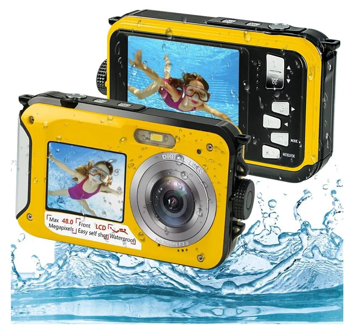 Dual Screen Camera Waterproof Cam Electronic Anti-shake Water Resistant Video Surveillance Underwater Camera  Plastic Outdoor