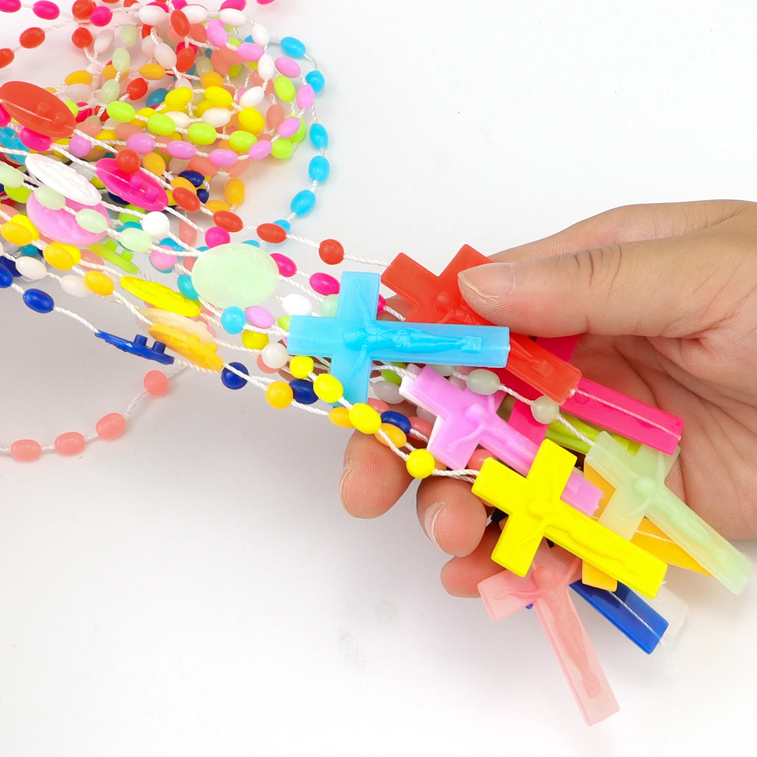 12 Teile/los Fabrik Großhandel Multi-farbe Rosenkranz Gebetskette Klassische Alte Kunststoff Kreuz Anhänger Halsketten Katholischen Gebet Schmuck – Detail 9