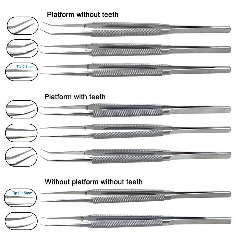 

GREATLH Ophthalmic Micro Tweezers Round Handle Platform Forceps Autoclavable Eye Surgical Instruments Stainless Steel