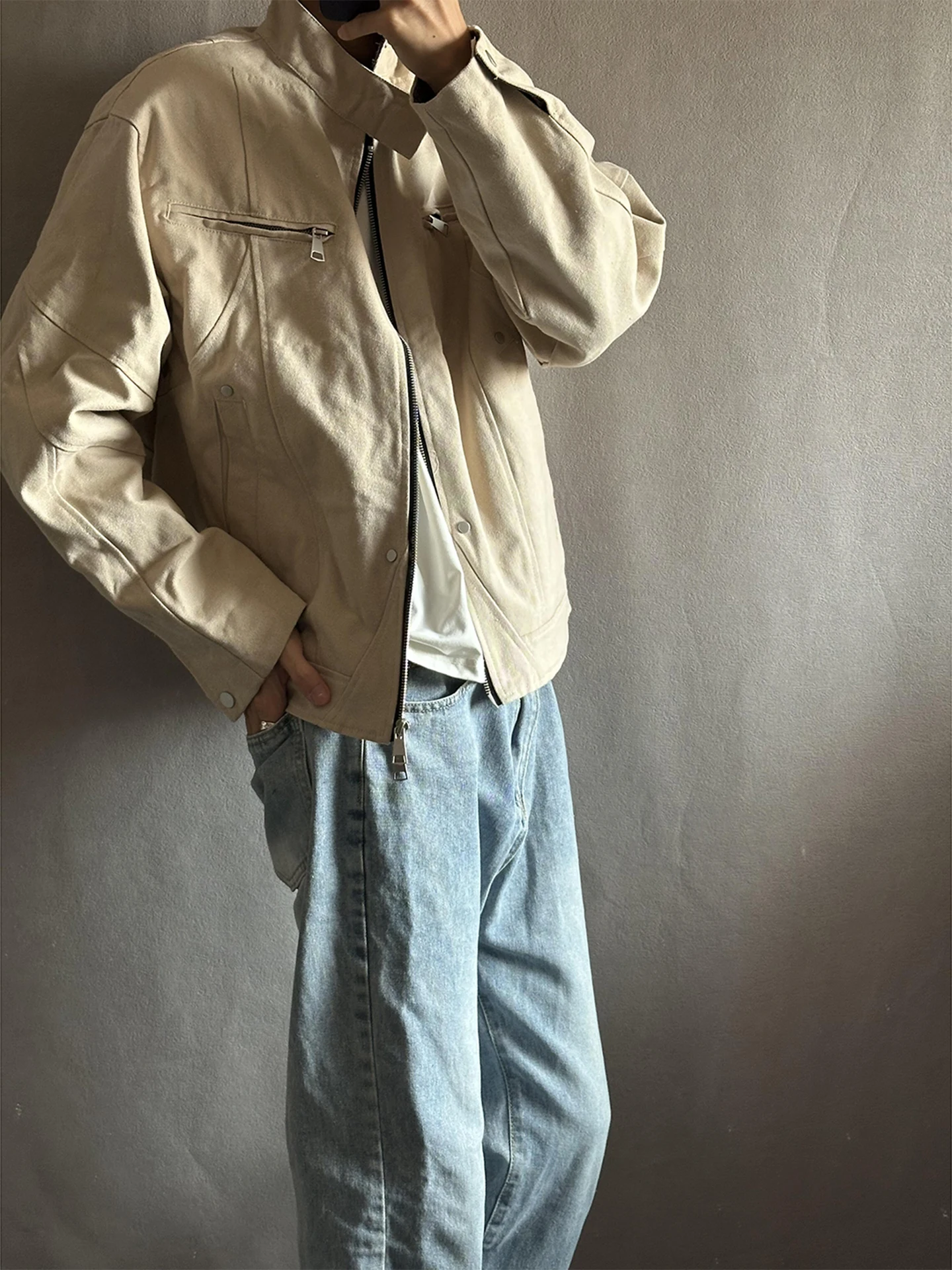 

Мужская мотоциклетная куртка цвета хаки, ветрозащитная, в американском стиле, с воротником-стойкой, для работы, в стиле Haome Flight Jacket, в стиле Barn Jacket