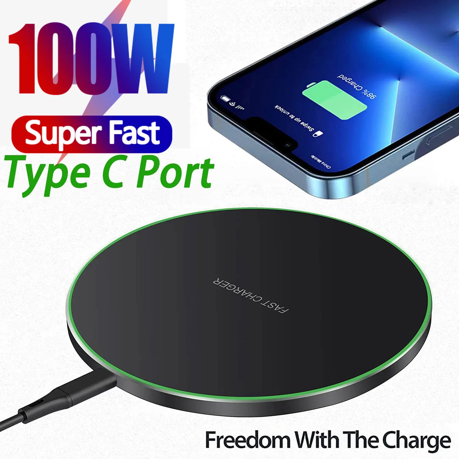 100W Wireless Charger Pad for iPhone 14 13 12 11Pro Max Airpods Fast Wireless Charging for Samsung S22 S21 S20 Xiaomi 12 Poco F5