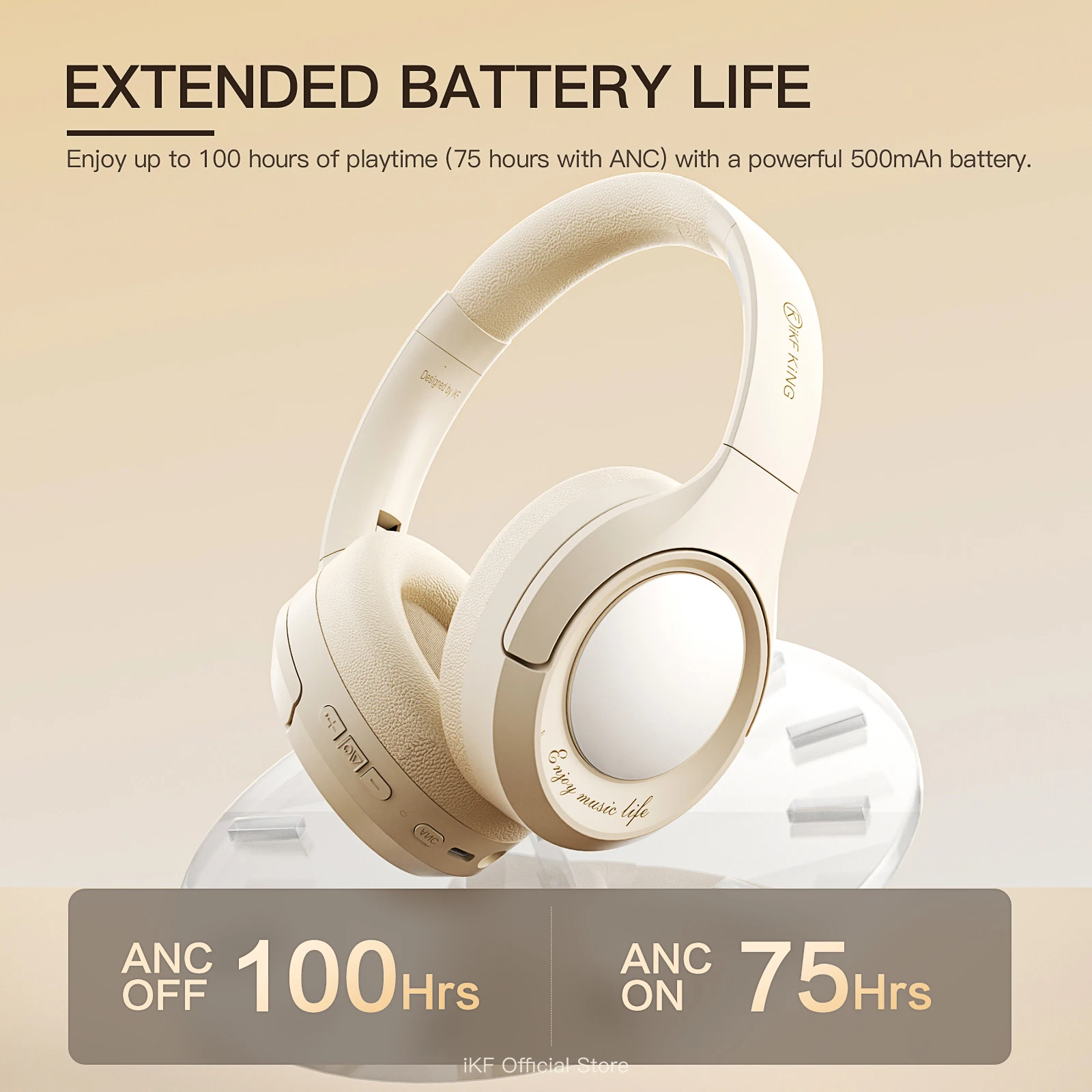 iKF King S Wireless Bluetooth Headphones Active Noise Cancelling ,Wired Headset ,Bass with Mic ,APP, 100H for iOS Android,  Game