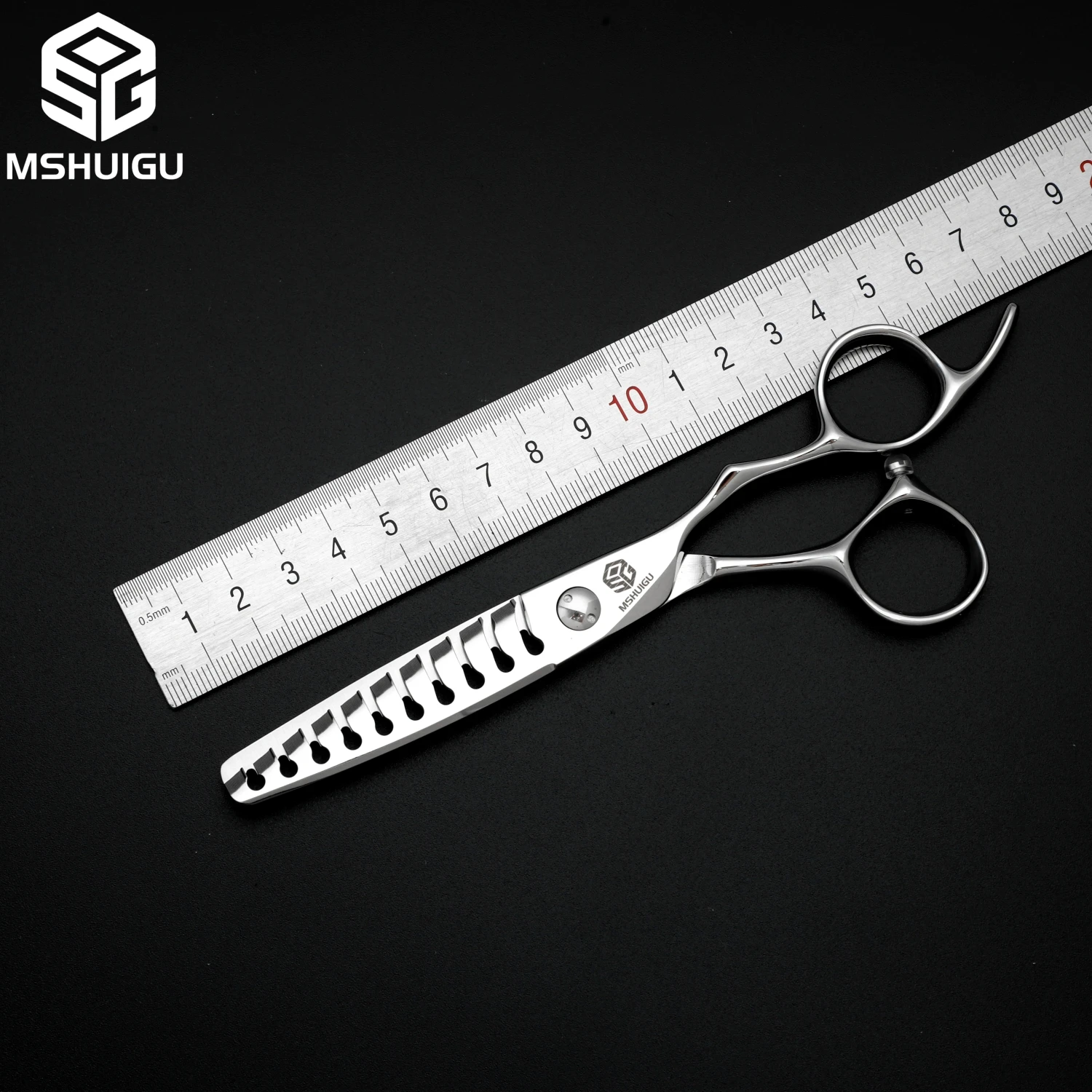 MSHUIGU Professionelle Friseurschere Multifunktionale Effilierschere mit Zähnen auf Beiden Seiten VG10 6 Zoll – Detail 5