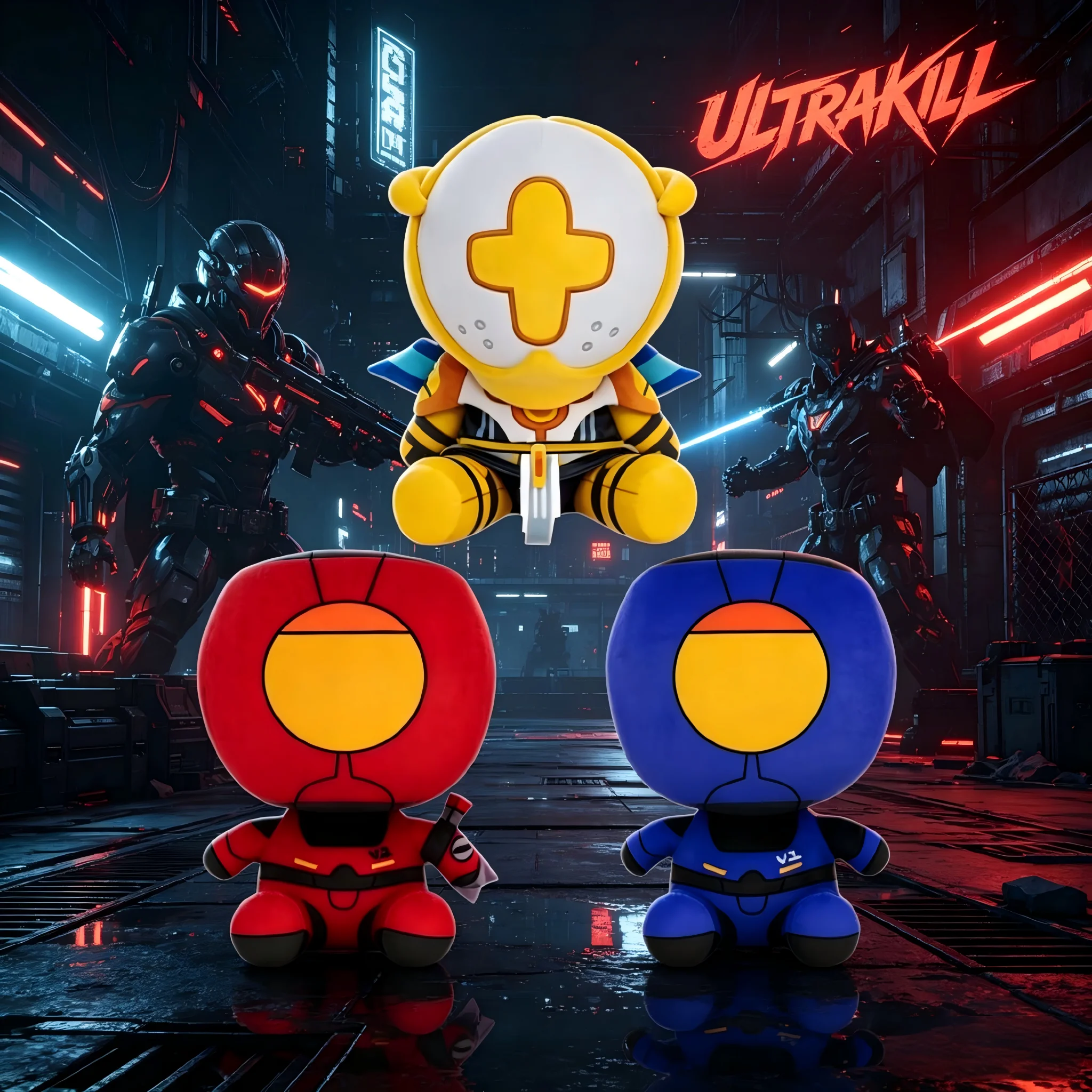 

25CM Cute ULTRAKILL Plush Toy Red Blue Yellow Doll Soft Stuffed Animal Figure Kids Birthday Gift Game Anime Fan Collection