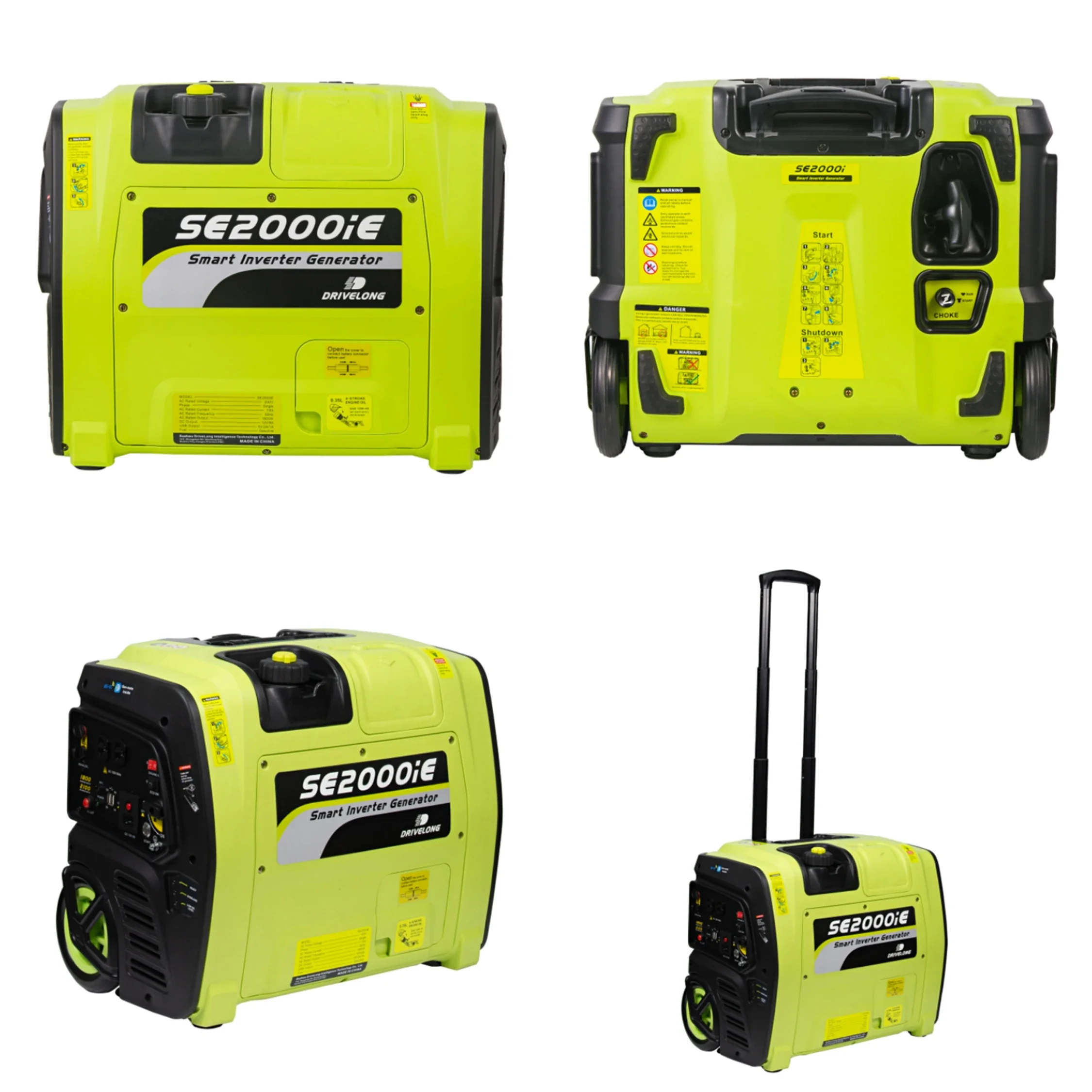 Portable Super Efficient 2KW Silent Inverter Gasoline Generator with Wheels & Drawbar & Electric Start