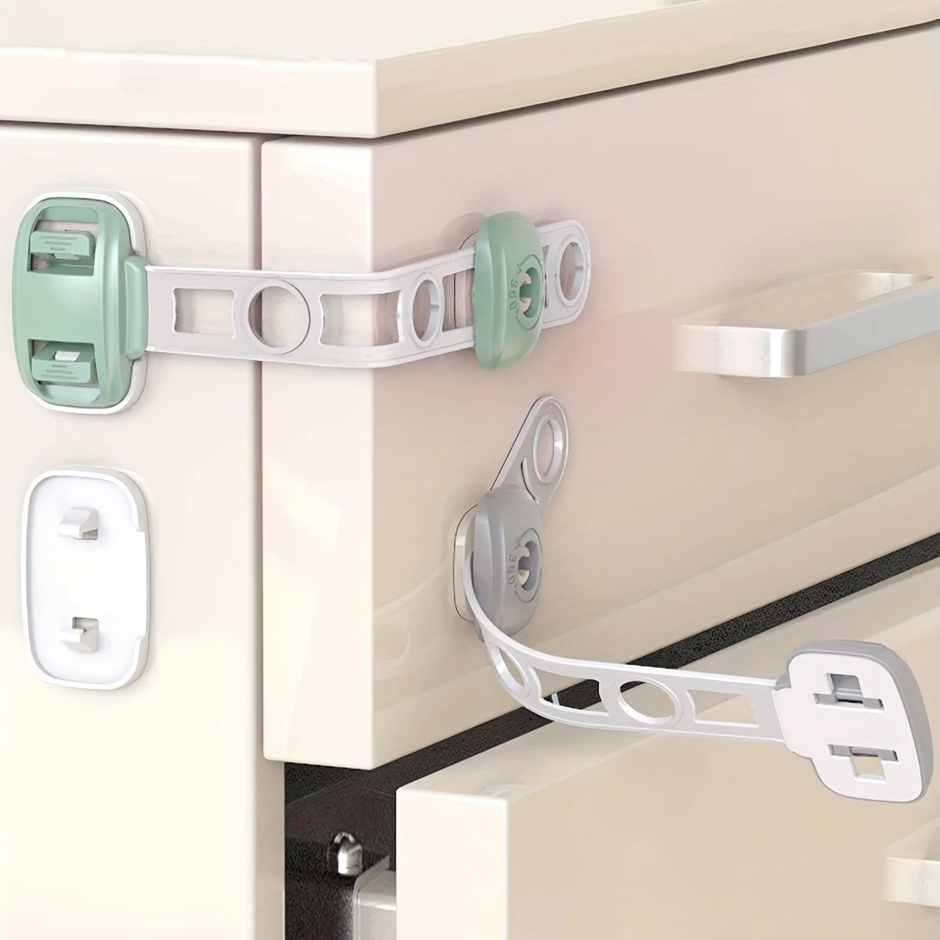 Dual Button Child Safety Lock Plastic Anti-Pinching Hand Children Safety Drawer Lock Multifunctional DIY Cabinet Drawer Locks