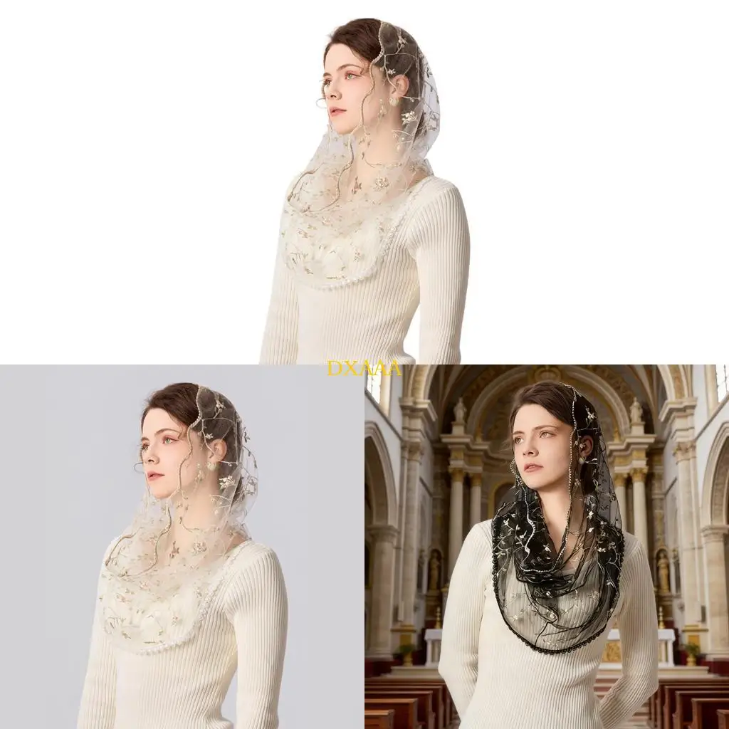 

DXAA Lovely Floral Embroidered Head Scarf Polyester Light And Breathable Headwrap