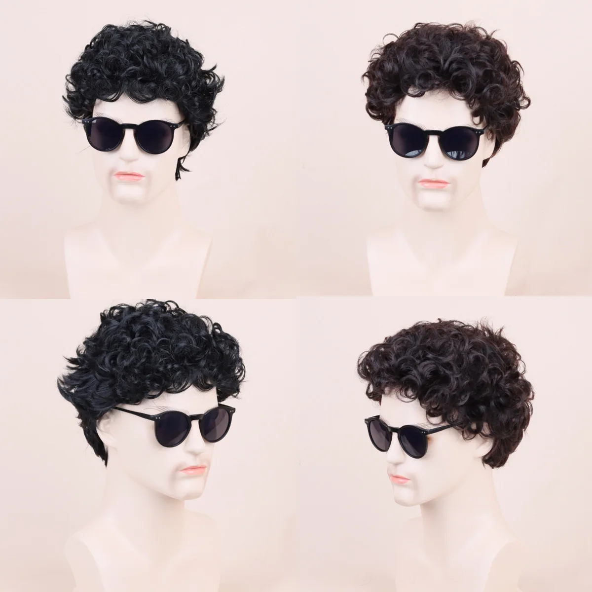 

African Curly Synthetic Wig for Men - Short Curly Hair, Full Face Contouring, Heat-Resistant, for Daily Wear