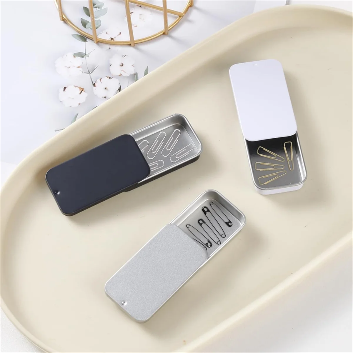 A77I 15 قطعة من حاويات القصدير العلوية المنزلقة صناديق تخزين حاويات معدنية صغيرة مع غطاء للعناصر الصغيرة (أسود أبيض فضي)