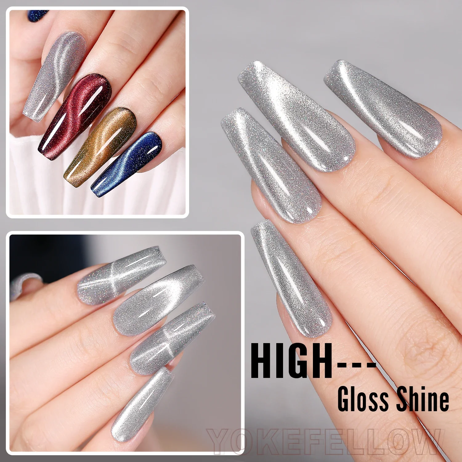 YOKEFELLOW Cat Eye Gel Nail Polish 10Ml Silver Magnetic Nail Polish Gel Varnish Professional Nail Gel for Manicure DIY