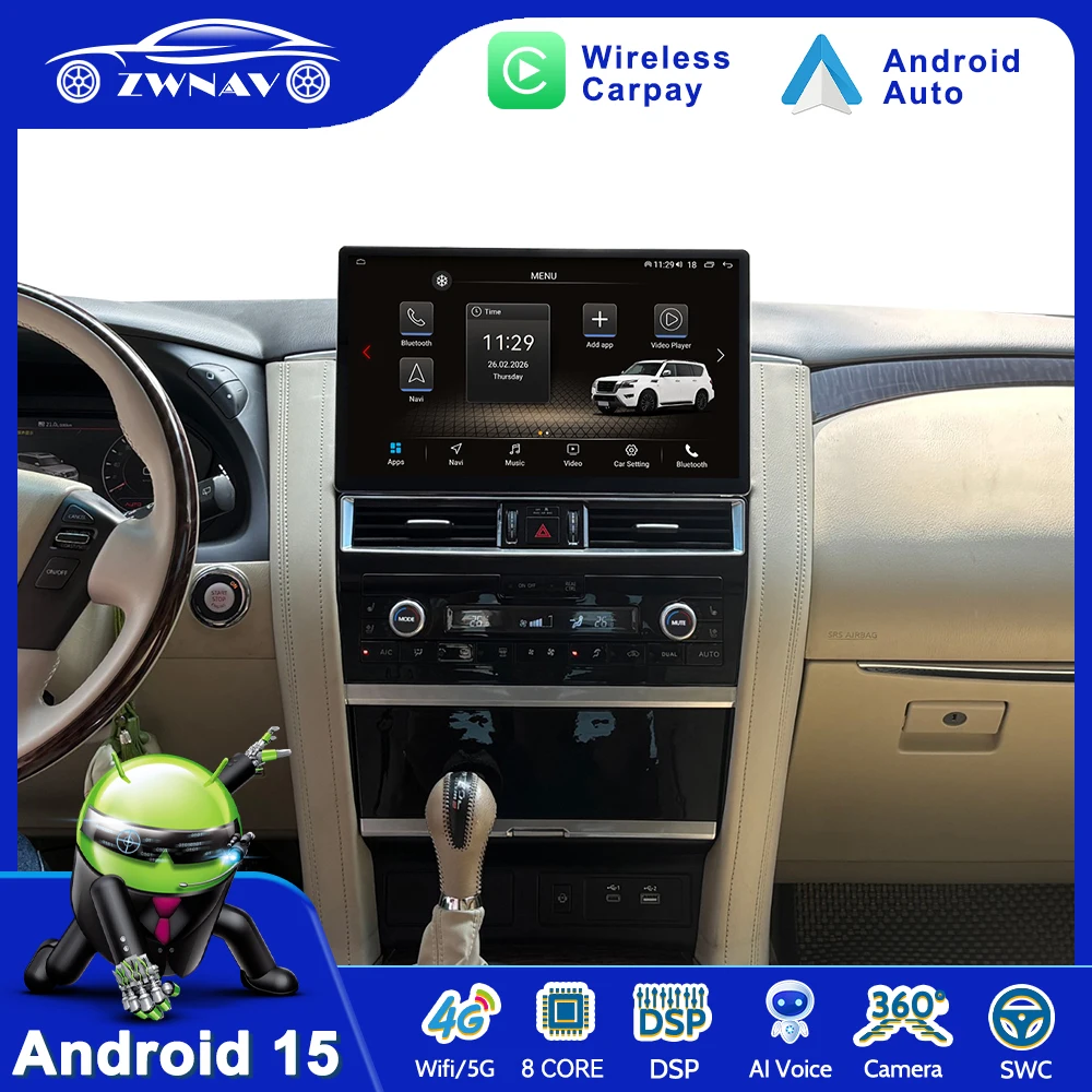 14.6 inch Car Radio For Nissan Patrol Y62 2012-2020 Armada Android 15 Auto Multimedia Stereo Player GPS Navigation AC Panel DSP
