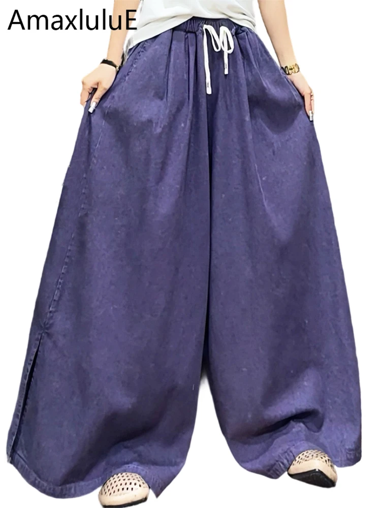 

Amax LuluE Korean Design Vintage Loose Trousers Females 2026 Summer Fashion Classic Clothes Womens Leisure Elastic Waist Pants