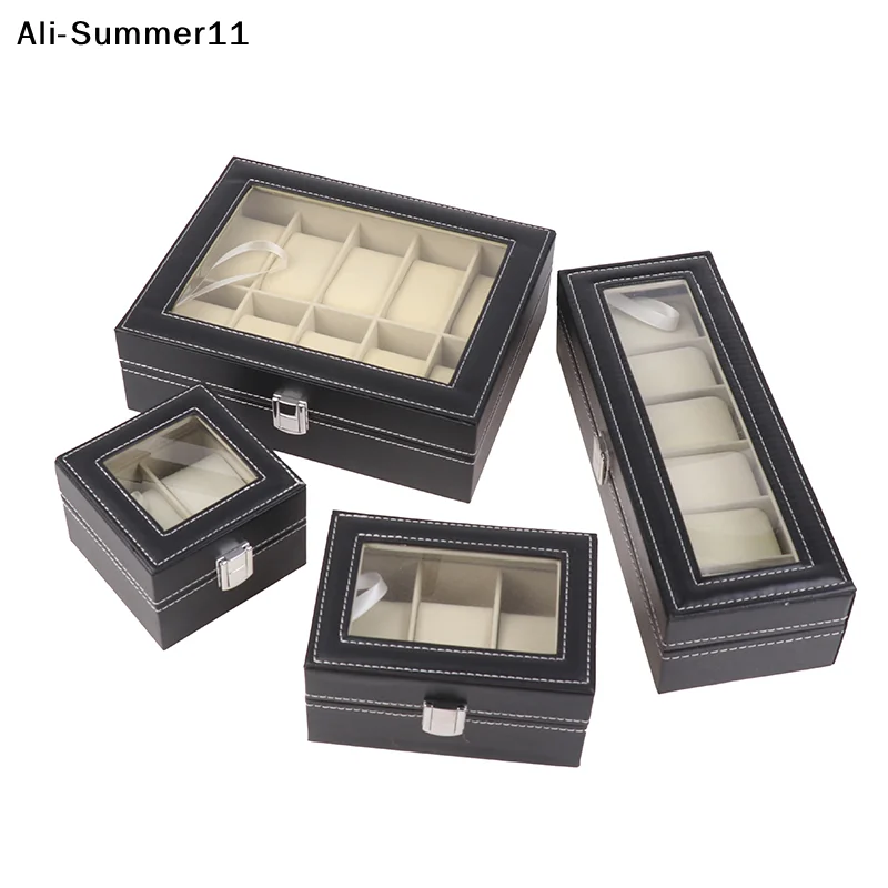 

【Gt1】【AyS】1Pc 2026 Black PU Watch Box Display Case Organizer With Framed Glass Lid And Removable Pillow For Men And Women