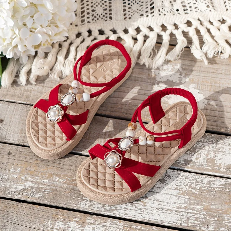 

Kids Sandals for Girls 2026 Summer Rhinestone Beading Children Fashion Beach Sandals Hollow-out Open-toe Toddlers Causal Sandals