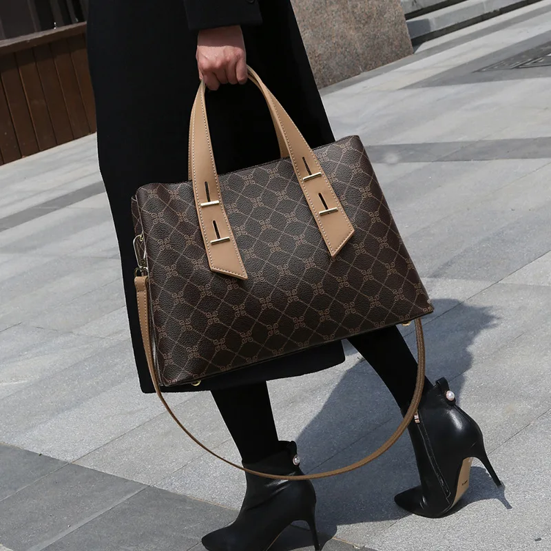 

Retro Print Women's Tote Handbag 2022 New Autumn Winter Pu Leather Casual Crossbody Bags Large Capacity Top-Handle Shoulder Bag