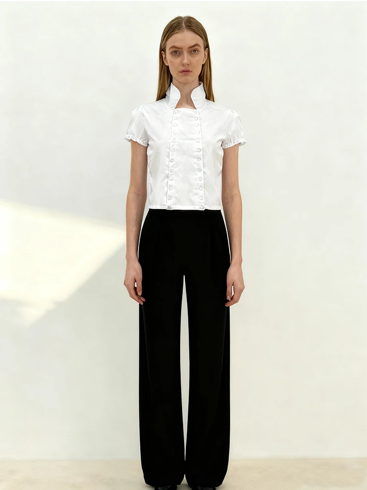 

Autumn Gothic Harajuku Retro Ins Fashion Collar Double Row Button Versatile T-shirt Women's Slimming Top Y2k Clothing