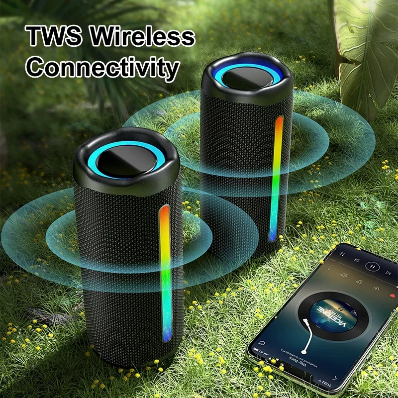 Wireless Bluetooth Speaker Outdoor Waterproof Portable Overweight Subwoofer With RGB Light Cylindrical Stereo EBS-613