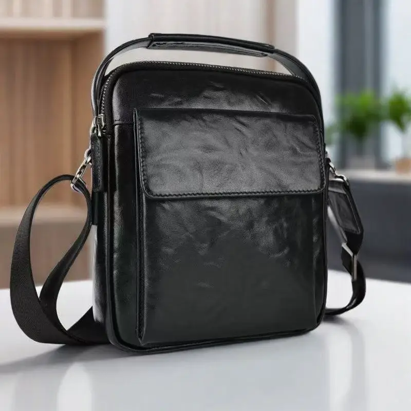 Genuine Leather Original Men's Shoulder Crossbody Bag Vertical Square Top Layer Cowhide Business Casual Large Capacity Backpack