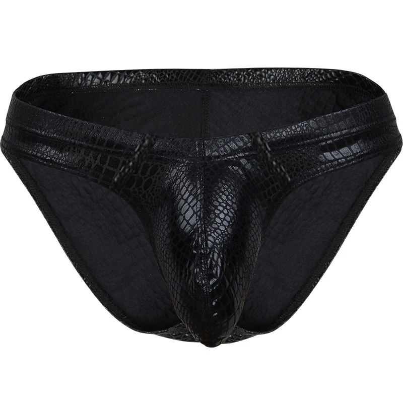 Faux Leather Underwear Men Briefs Sexy Snake Skin Slips Homme  Lingerie Ultra Thin Erotic Underpants Wet Look Panties
