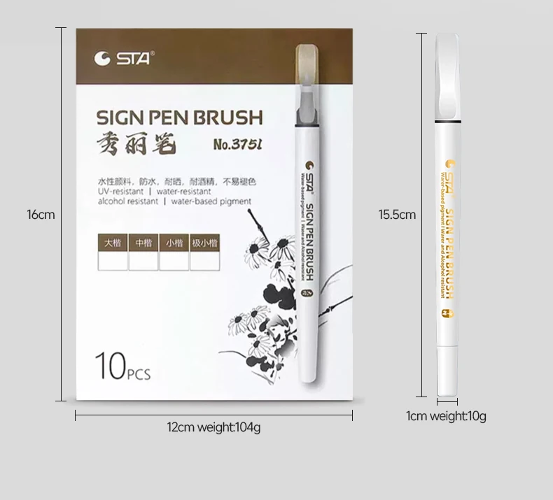 STA Wasserfester Kalligraphie-Stift in 4 Größen, weiche Pinselstifte zum Schreiben, Schrift, Zeichnen, Skizzieren, Kunstbedarf, japanisches Schreibwaren 3751 – Detail 4