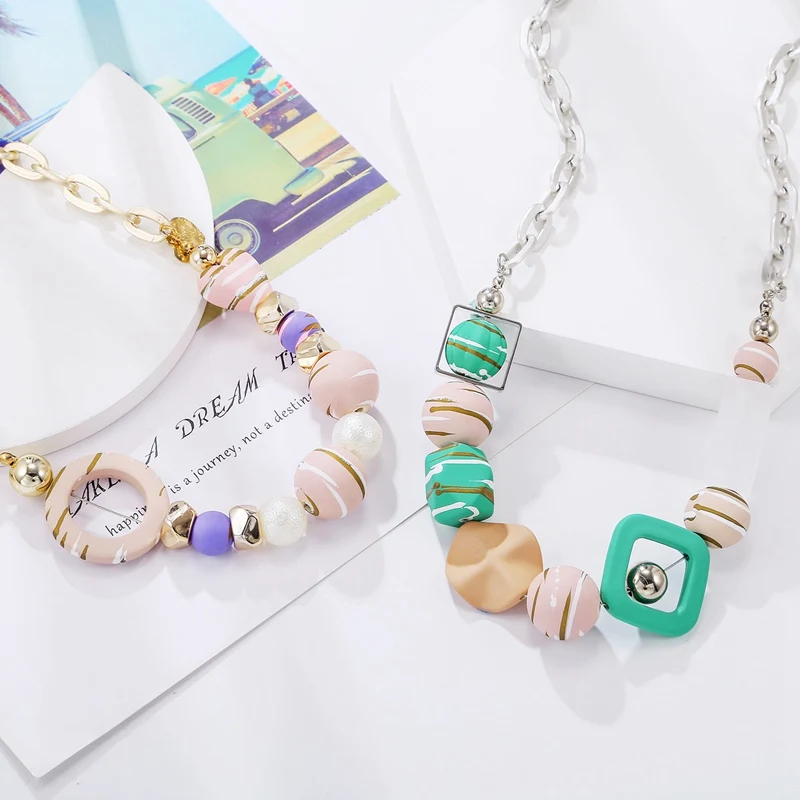 Match-Right Candy Color Statement Necklace & Pendant for Women Refined Stylish Mujer Gift Trendy Jewelry Acrylic Beads Necklace