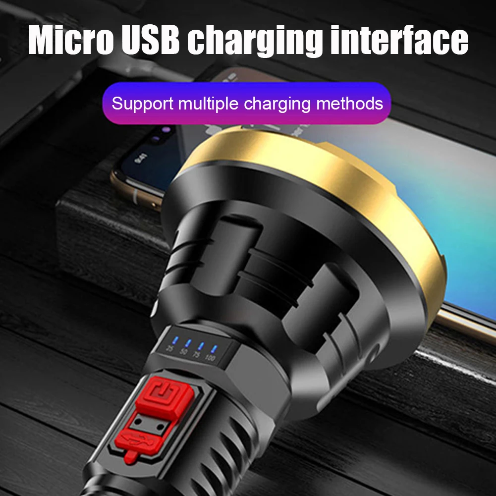 LED Flashlight Multifunctional Waterproof Portable Lantern USB Charging Emergency Flashlight Power Display for Outdoor Equipment