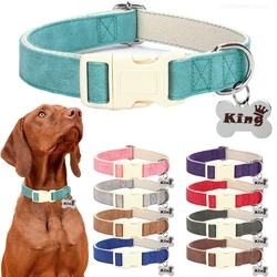 Personalized Dog Collar Name ID Custom Soft Leather Cotton Dog Tag Collars Free Engraved Nameplate Pet Puppy Necklace Nametag