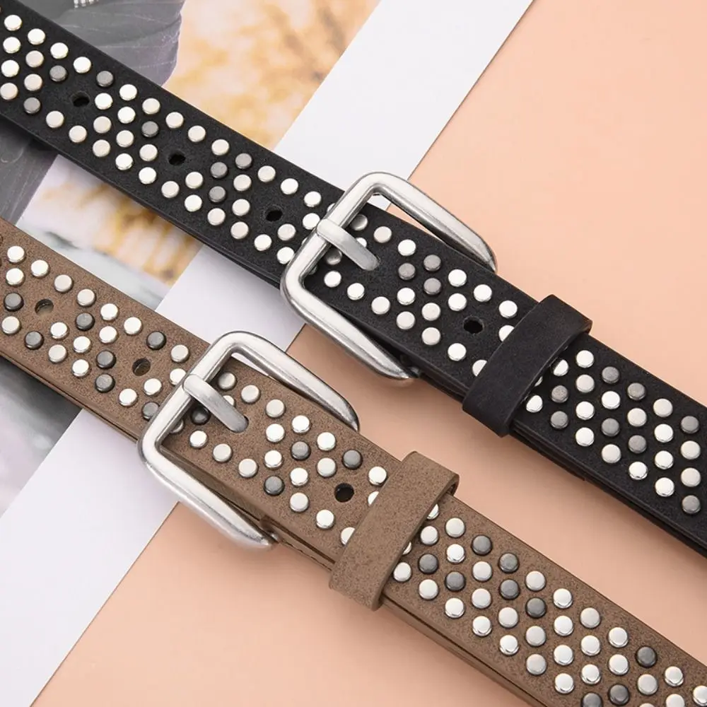 العصرية دبوس مشبك الجلد المدبوغ برشام حزام فاخر تصميم الرجعية الأعمال حزام الخصر عادية الشرير زنار مقترنة مع التنانير الجينز