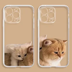 Cute Cartoon Cat Dog Couple Phone Case For iPhone 16 15 14 13 11 12 Pro Max 13Mini SE 15Plus X XR Transparent Cover Fundas Shell