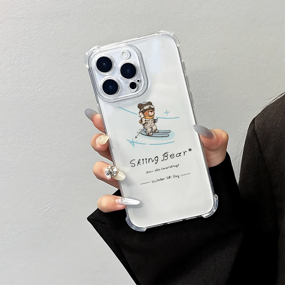 Для iPhone 17 16 15 14 13 12 11 Pro Xs Max Air 16e 7 8 6 6s Plus XR SE 2020 2022 Чехол Зимний лыжный медведь Силиконовый противоударный чехол