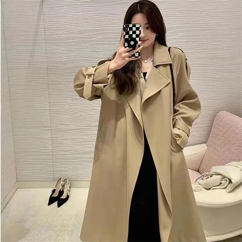 

Autumn Women Long Sleeves Trench Coat Korean Ladies Solid Color Windbreaker Top Advanced Female Loose Lined Jacket