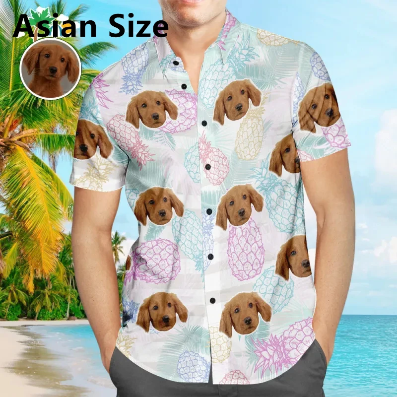 

Custom Dog Face Hawaiian Shirts For Men Funny Personalization DIY Pet Face 3D Printed Short Sleeve Shirt Loose Breathable Blouse